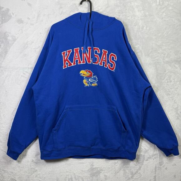 Campus Drive Other - Kansas Jayhawks Hooded‎ Sweatshirts Men's XL Blue Soft Campus Drive Embroidered